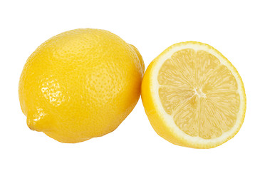 Image showing Full and cross section of yellow lemon