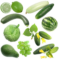 Image showing Set of green fruits and vegetables