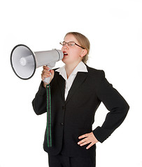 Image showing young business woman with megaphone