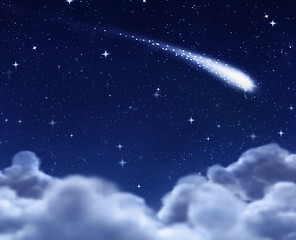 Image showing shooting star through clouds