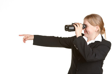 Image showing young business woman with binoculars