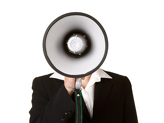 Image showing young business woman with megaphone
