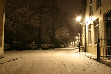Image showing Nightshot of a street covered with snow