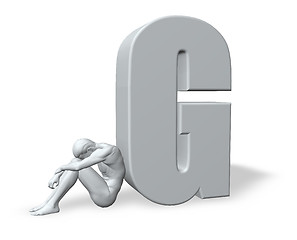 Image showing sitting man leans on uppercase letter g