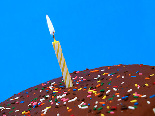 Image showing chocolate birthday cake with candle