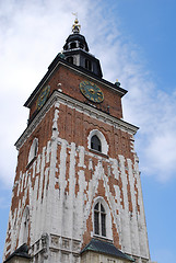 Image showing Town hall with clock in summer Krakow