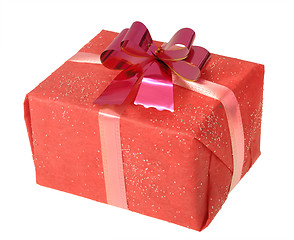 Image showing Gift in a red square box with bow