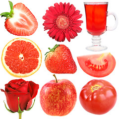 Image showing Set of red fruits, vegetables and flowers