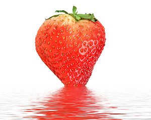 Image showing One red strawberry in water