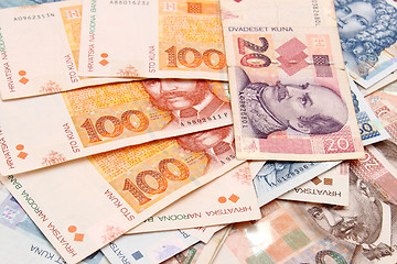 Image showing Croatian Kuna banknotes layed out 