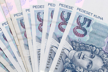 Image showing Croatian Kuna banknotes layed out 