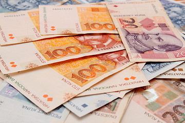 Image showing Croatian Kuna banknotes layed out 