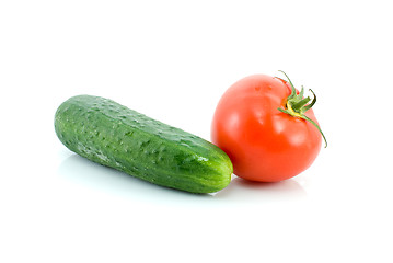 Image showing Red tomato and green cucumber