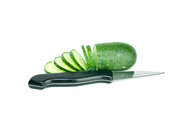 Image showing Sliced cucumber and the knife