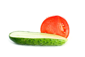 Image showing Halves of tomato and cucumber