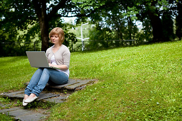 Image showing Young female with laptop