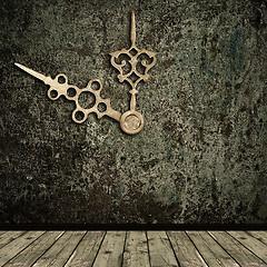 Image showing grunge interior and golden clock hands