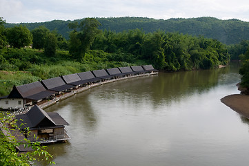 Image showing Floating hotel on River Kwai in Thailand