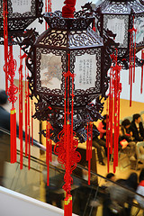 Image showing Troditional chinese wooden lantern closeup