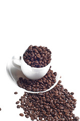 Image showing Cup and plate with caffee beans