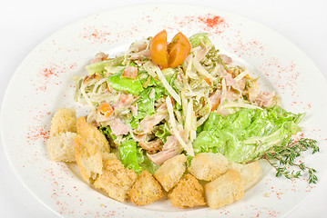 Image showing salad of meat, vegetable and dried crust