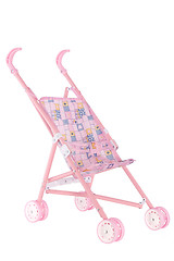 Image showing pink doll pram with wheels