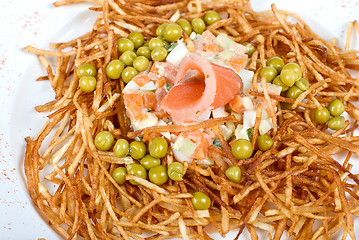 Image showing Closeup of salad with salmon fish