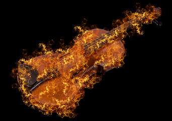 Image showing classic violin at fire