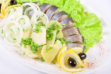 Image showing Herring with potato and vegetables