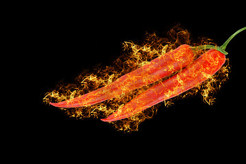Image showing spicy red chilli peppers at fire