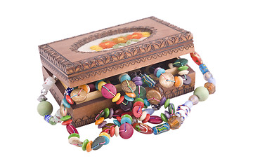 Image showing wooden box with fashion beads