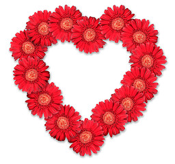 Image showing Bouquet of red flowers as heart-form