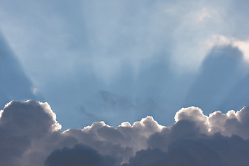 Image showing Blue Sky with Clouds and Sun Rays