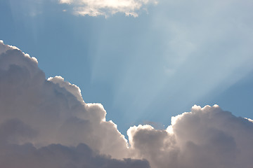 Image showing Blue Sky with Clouds and Sun Rays