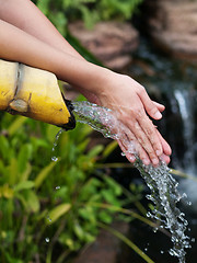 Image showing Bamboo fountain cleaning