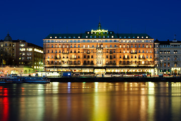 Image showing Grand Hotel in Stockholm by night