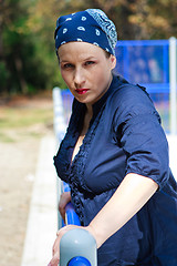 Image showing Beautiful young woman dressed in blue