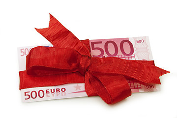 Image showing Euro banknote as gift