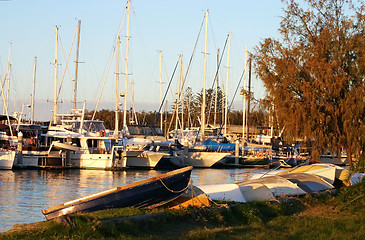 Image showing Blue Dinghy By The Marina