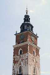 Image showing Town hall with clock in summer Krakow