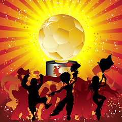 Image showing Soccer crow silhouette with golde trophy.