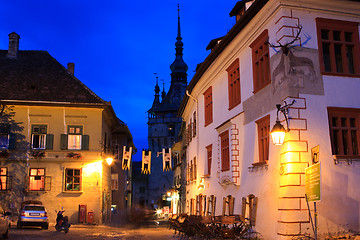 Image showing Sighisoara by night - the clock tower