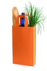 Image showing Orange bag with grocery goods