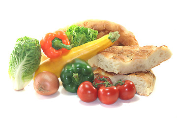 Image showing Mediterranean vegetables with pita bread