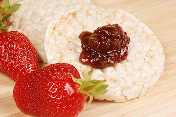 Image showing Rice cake with jam and strawberries