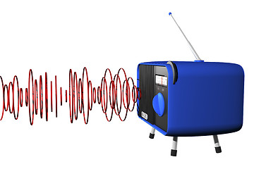 Image showing Blue radio with waves