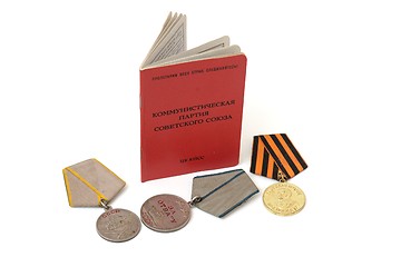 Image showing Soviet communist party membership card  and medals
