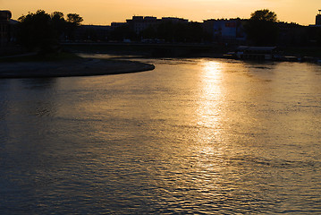 Image showing view of the sunset over the River Vistula. Cracow