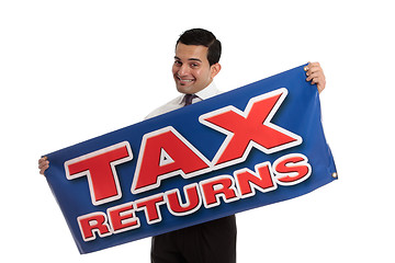 Image showing Accountant or tax agent with sign