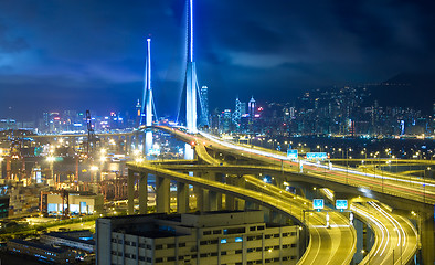 Image showing Hong Kong Bridge of transportation at night